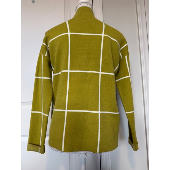 Cynthia Rowley Womens XS Olive & White Grid Turtleneck Sweater Soft - Picture 2 of 9